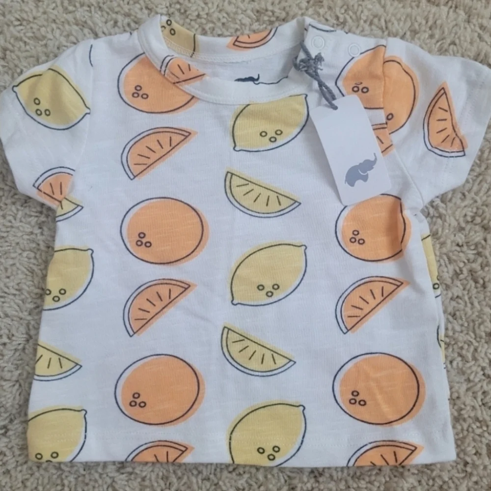 NWT Monica + Andy Organic Cotton Hat & Shirt Set 3-6 months Citrus Girl Summer